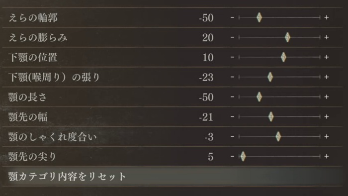 美人キャラ　顎